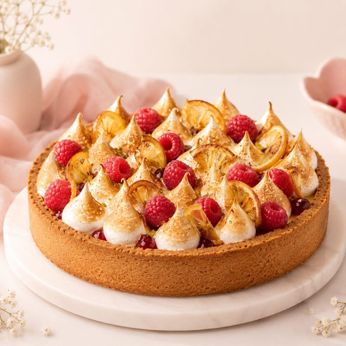 Tarta de limón y frambuesa